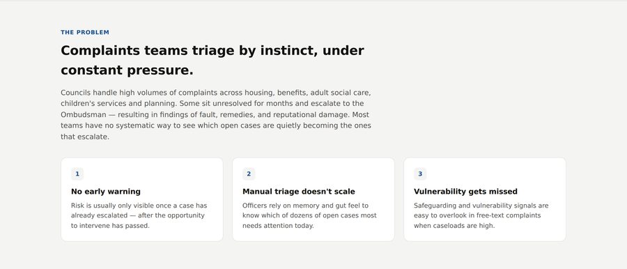 Complaint Risk Triage: the problem