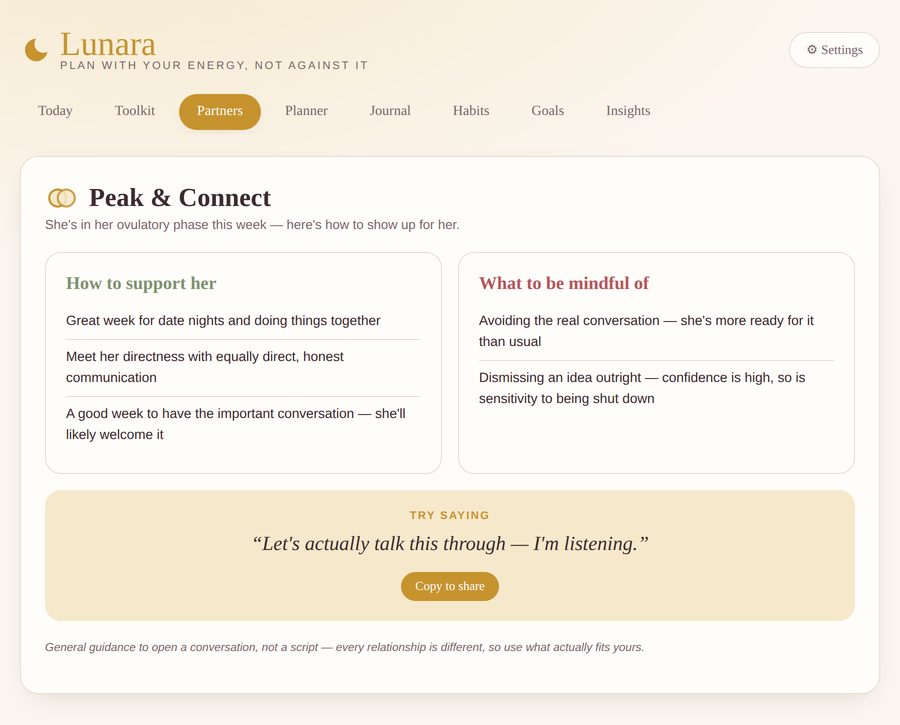 Lunara Partners view: how to support her this week